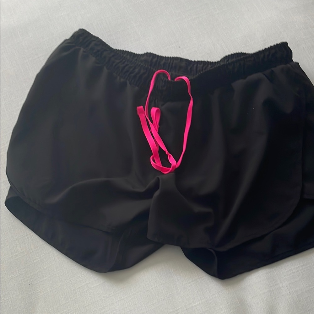 Old Navy Women's Barely Worn Black Athetic Running Shorts with Pink Accents
